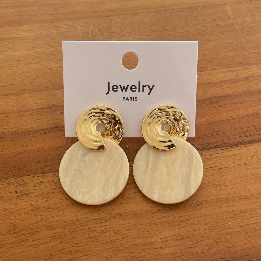 Retro Gradient Resin Round Earrings Sweet Colorful Fashion Women Jewelry