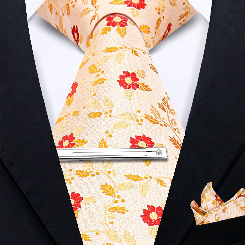 Men's Retro Floral Tie, Pocket Square & Tie Clip Set for Weddings