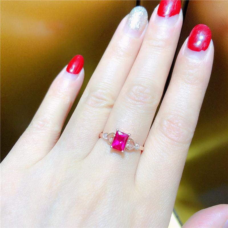 Russia 585 Purple Gold Red Stone Adjustable Women'S Square Color Gold Exquisite Fashion Rose Gold Plated Ring