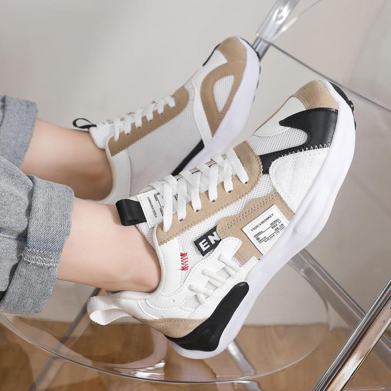 Sports shoes summer mesh leather splicing thick-soled high men's shoes lace-up low-top running shoes