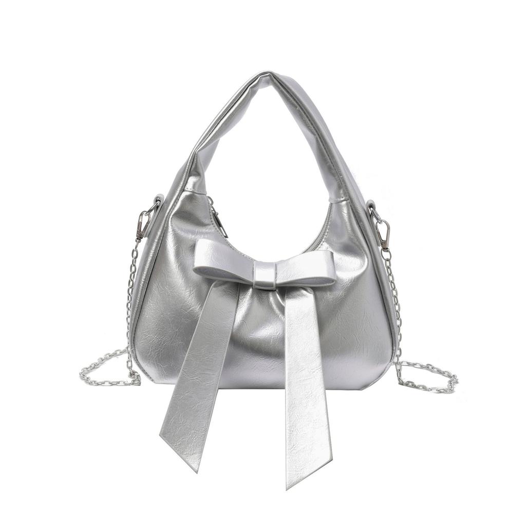 Textured Bow Bag Women's Spring Trend Women's Shoulder Messenger Bag Foreign Style Portable Small Square Bag
