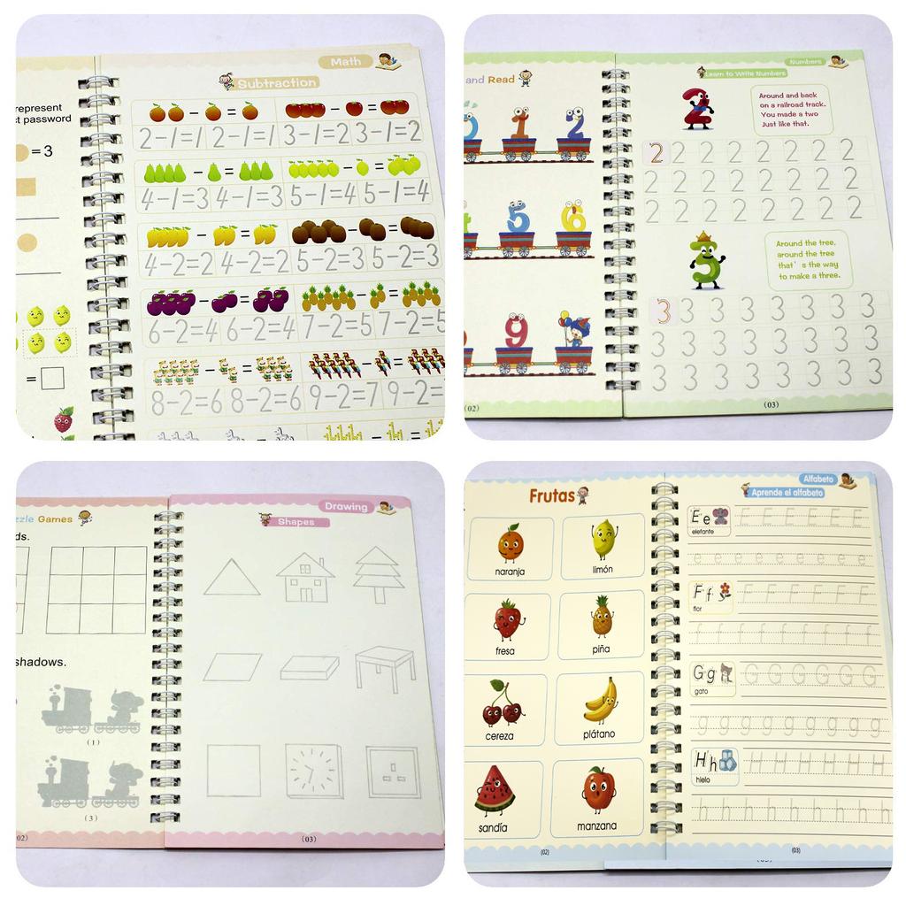 4PCS Magic Copybook Hiszpański Angielski Francuski Niemiecki Rowkowane Ćwiczenia z Pisaniem Odręcznym dla Dzieci Wielokrotnego Użytku Książka Ćwiczeń Z Wkładem Do Długopisu