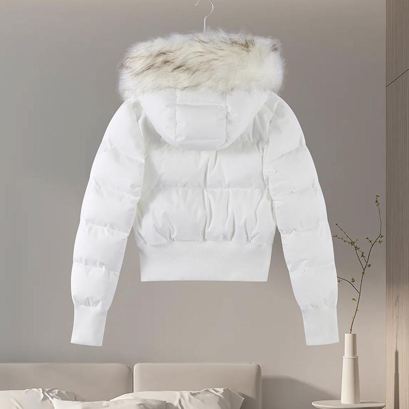 VAYLA Chic Langarm Reißverschlusstasche Cropped Jacke Mode Damen Kunstfell Kapuzen Steppmantel Winter Neu Damen Gepolsterte Oberbekleidung