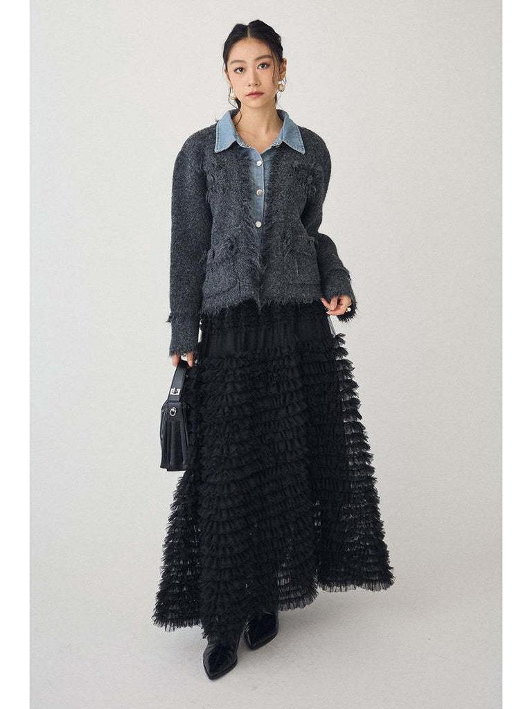 Elegant A-line Ruffle Lace Maxi Skirt - Versatile Puffy Long Hem Design