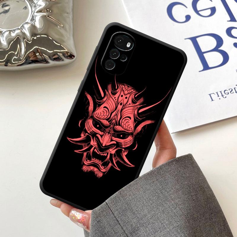 Samurai Oni Mask Case for Motorola Moto G60 G9 Power Lite G31 G32 G200 G52 G72 G50 G30 G51 G71 5G G22 Cover TPU Soft