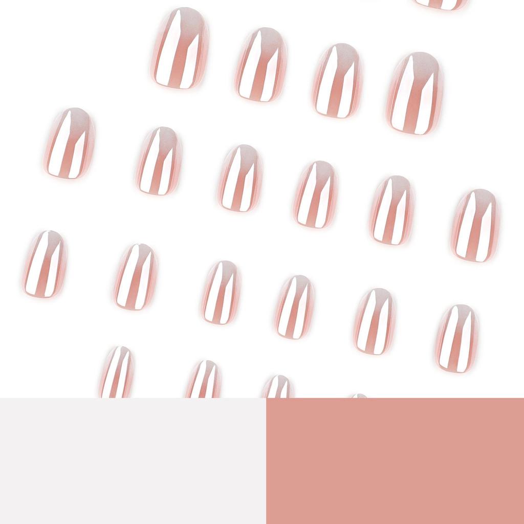 French Nude Pink Gradient Plated Short Round Manicure Nails - Versatile & Luxurious for Everyday Wear