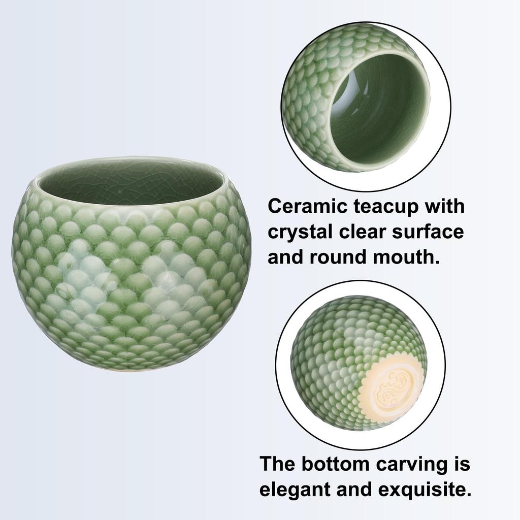 Uxcell Handmade Tea Bowl, 150ml5oz, Chinese-Japanese Ceramic Tea Bowl, Gongfu Tea Set, Home Gift, Green