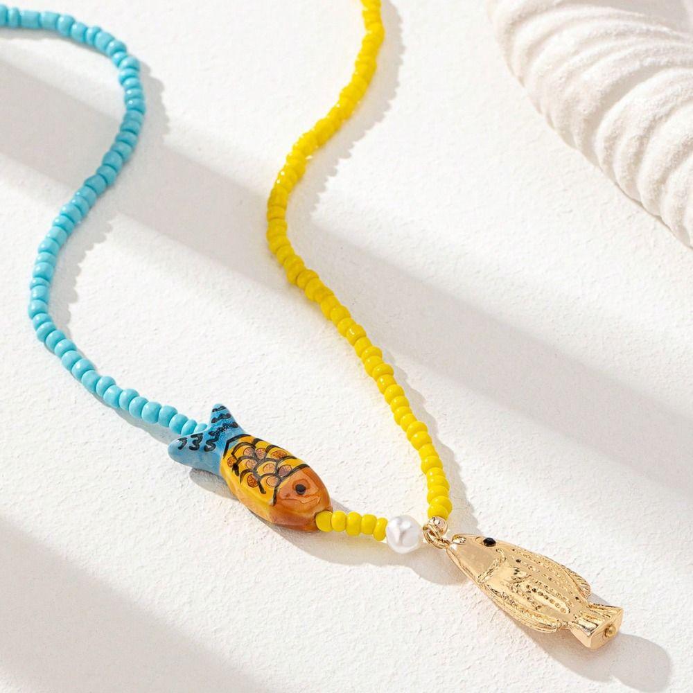 Ethnic Style Conch Fish Pendant Necklace Flower Ocean Series Necklace Nylon Rope Necklace  Women
