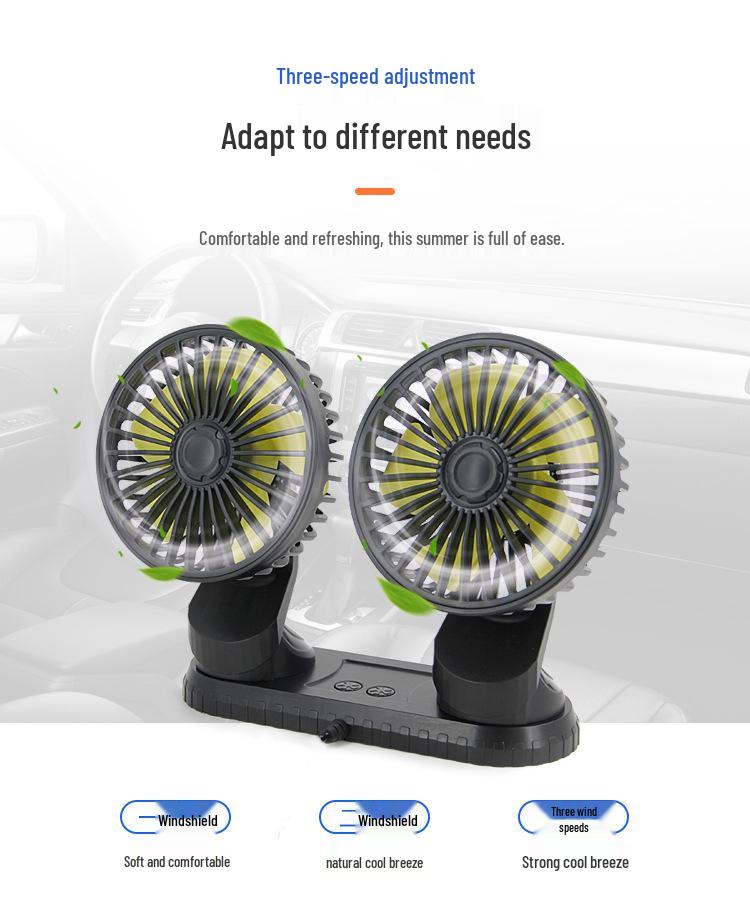 Dual-Head Rotatable Portable Car Fan