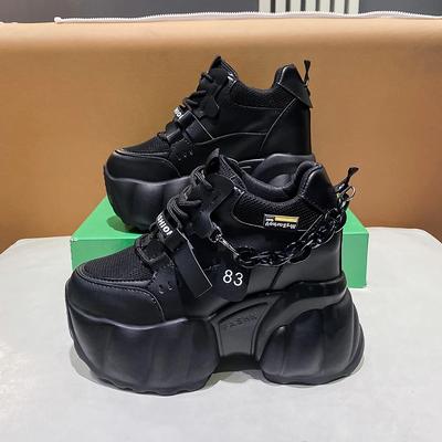 Women Chain Chunky Sneakers White Black 10CM Thick Sole Casual Ladies Vulcanized Shoes Sport High Platform Sneaker Woman