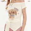 UNIFREE 2026 Summer Cute Pet Print Off-Shoulder T-Shirt