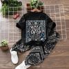 Sommeranzug für Jungen, dünn bedrucktes T-Shirt mit Cashew-Blumenmuster und kurzen Ärmeln, Neun-Punkt-Hose