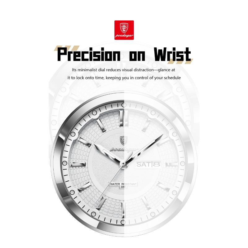 POEDAGAR Fashion Man Wristwatch Waterproof Luminous Date Week Business Quartz Watches Leather Sport Clock Reloj Hombre