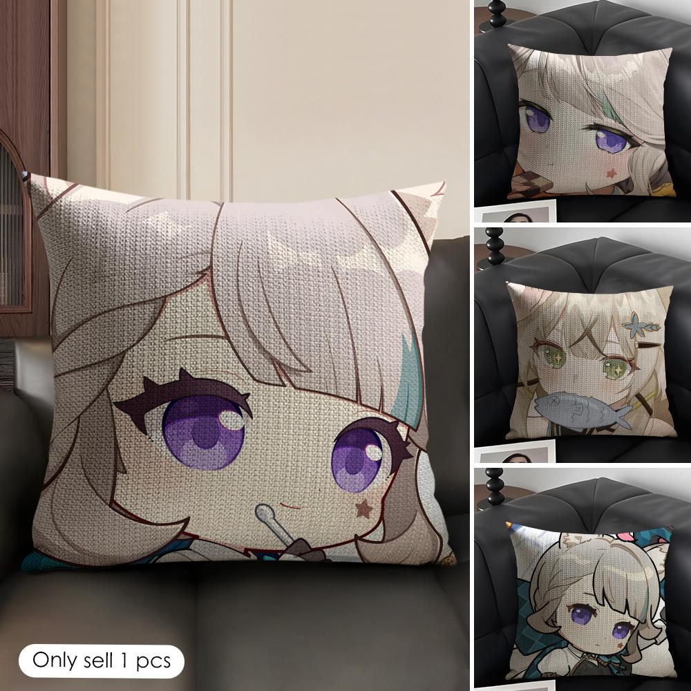 Lynette Cute Genshin Impact Cushion Cover Natural Linen Organic Fabric Double-Sided Printing Sofa Home Decor Gift Pillow Case