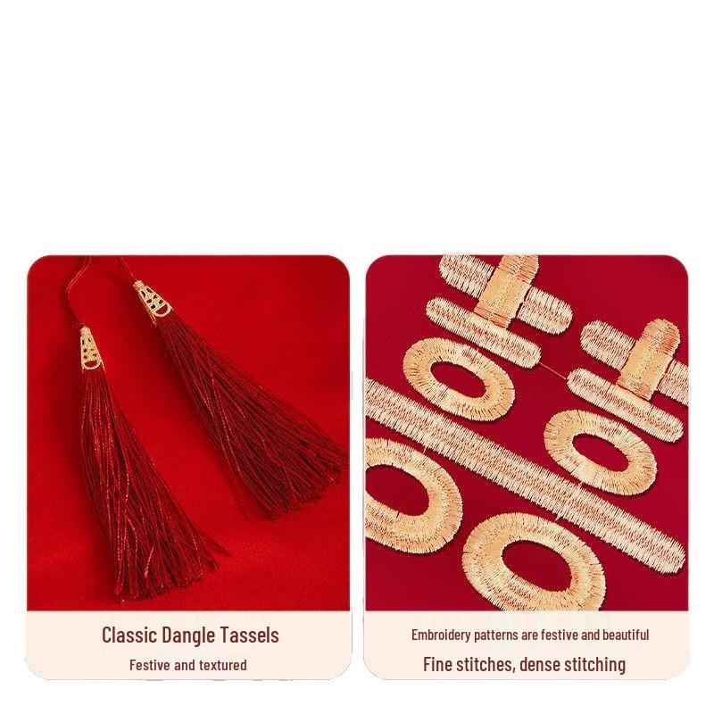 Red Wedding Table Runner & TV Cabinet Cover Set - Bridal Room Decoration & Dining Tablecloth