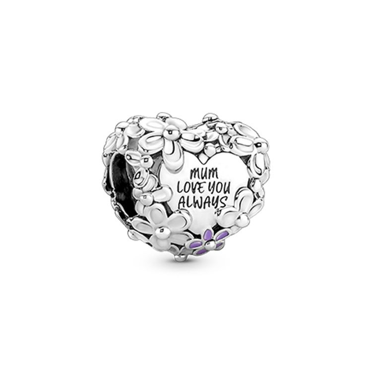 Pandora Mothers Day Daisy Heart 925 Silver Charm Men Charm 791155C01 Silver,F