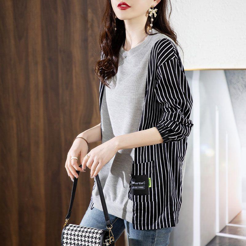 Women's Spring/Fall Chinese-Style Casual Top Loose-Fit Slimming Pocket Sweatshirt for Commuting
