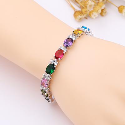 Mehrfarbiges Sommerzubehör Einfaches Kristallfarbenes Zirkonarmband Farbecht Damenschmuck Buntes Armband.