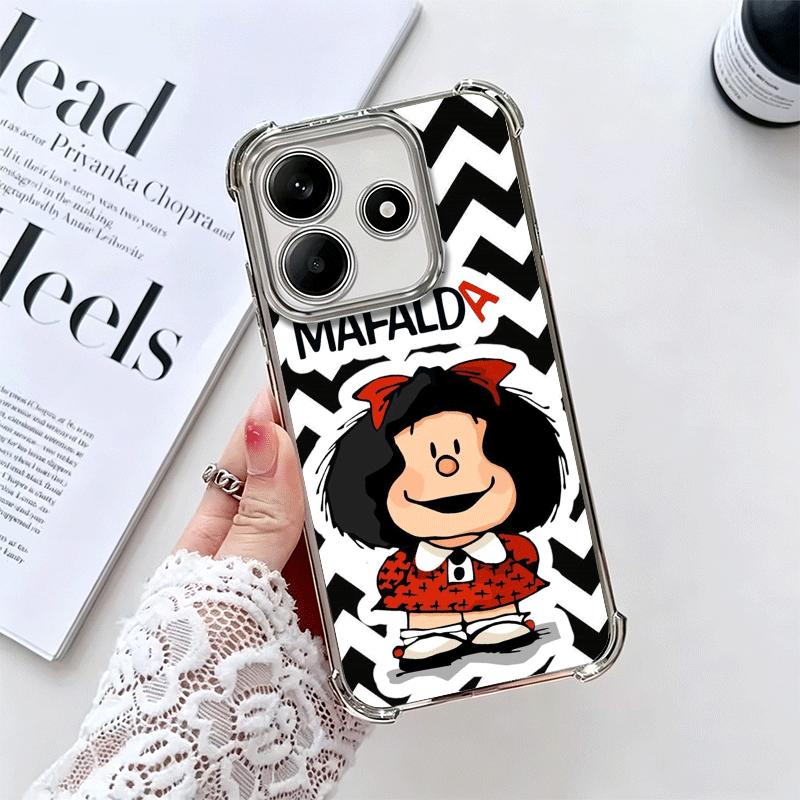 Mafalda Cartoon Cute Plating Phone Case For Xiaomi Redmi Note 14 15 Pro Plus 13 12 11 11S 11T 10 9S 9 5G Anti-Fall Airabag Cover