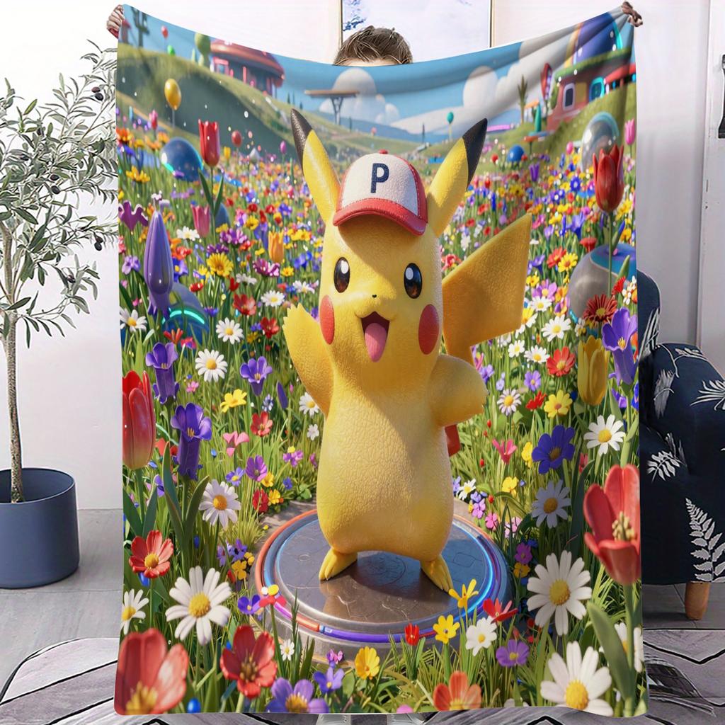 Hot Anime Pokemon Printed Blanket For Office Home Camp Nap Leisure Blankets Birthday Gifts Multifunctional Universal Blanket