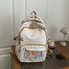 Cartoon Cat Pattern Women's Backpack Plaid Schoolbag