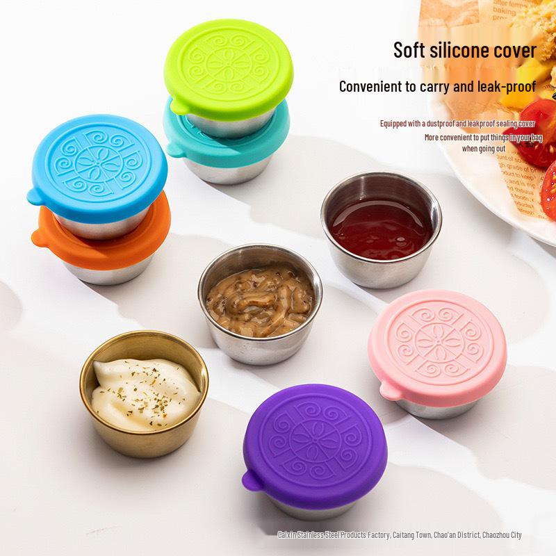 304 Stainless Steel Sauce Cup with Silicone Lid for Outdoor Use