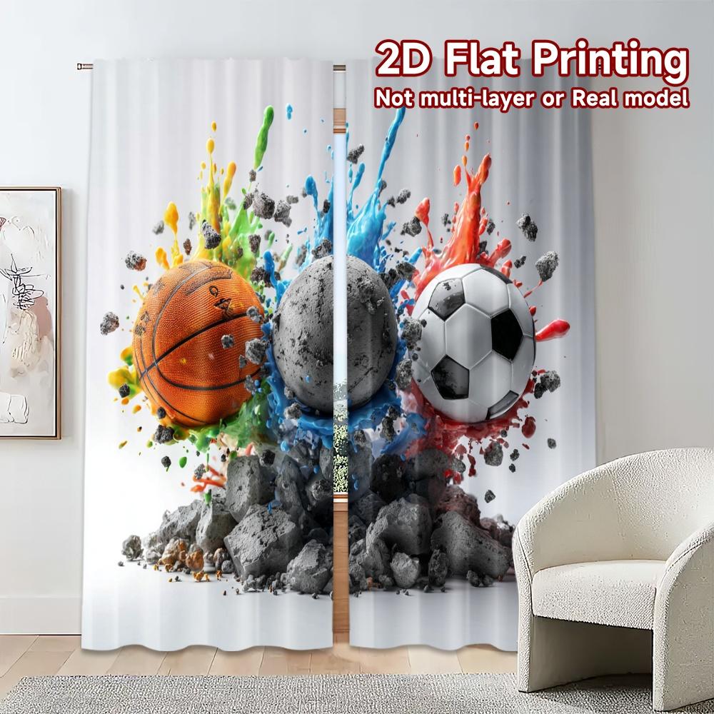 Set Of 2 Flat Printing Curtains Without Rod Ball Explosion Pattern Popular Versatile Polyester Festive Curtain