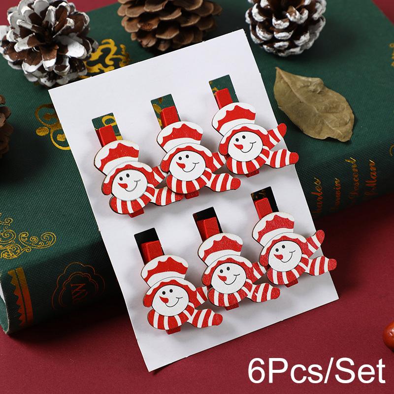 6PCS/SET Popular Christmas cartoon wooden clip with cute and exquisite decoration atmosphere