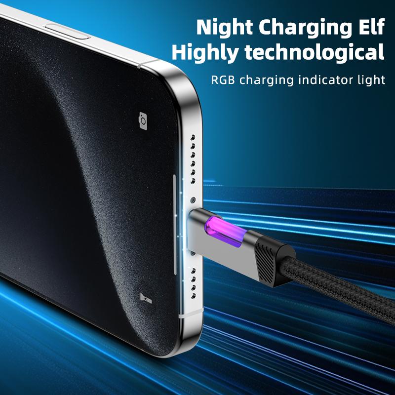 100W USB C Super Fast Charging Cable with RGB Breathing Light Type C toType C Quick Charge Cord for iPhone Huawei Samsung Xiaomi