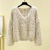 Autumn Winter Women Sweet V-neck Soft Furry Mohair Knitted Sweater Christmas Pullover Tops