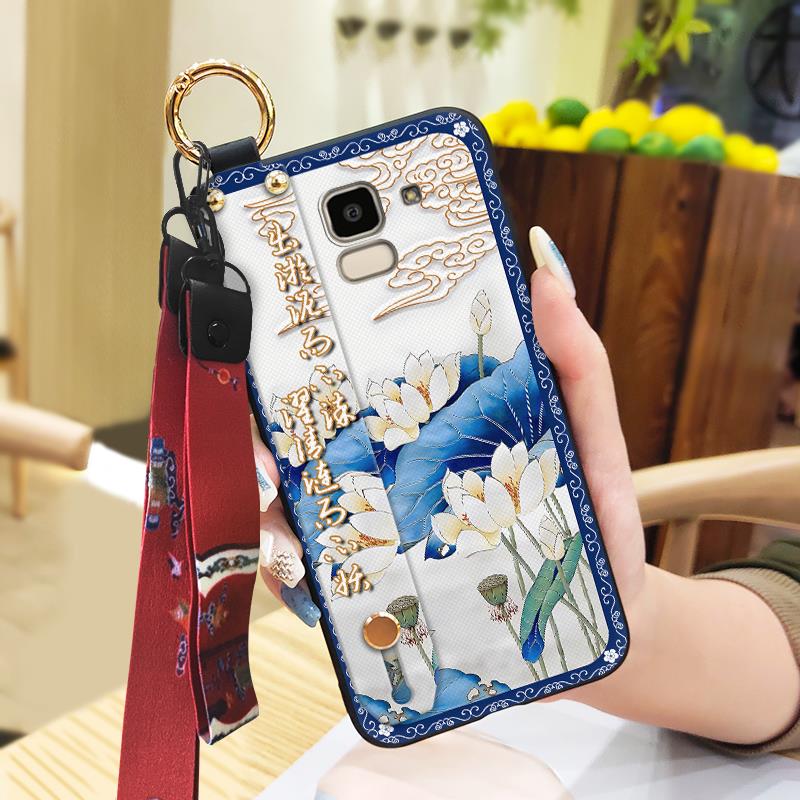 Wrist Strap Chinese Style Phone Case For Samsung Galaxy J6 2018/SM-J600F Anti-dust Kickstand Shockproof Fashion Durable