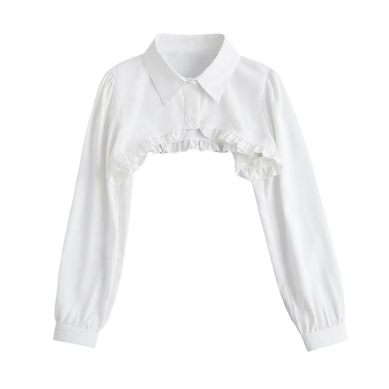 Womens Ruffle Shrugs Long Sleeves Fake Collar Lapel Button Shirt Crop Tops Shoulder Wraps Detachable Collar Punk False Collar