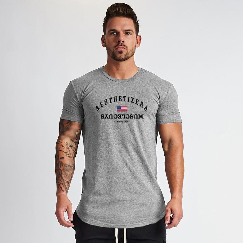 Do The Work Muscleguys New Brand Tight Mens Bodybuilding Fitness Gym Sports Pure Cotton O-neck Printed Summer Thin T-shirt