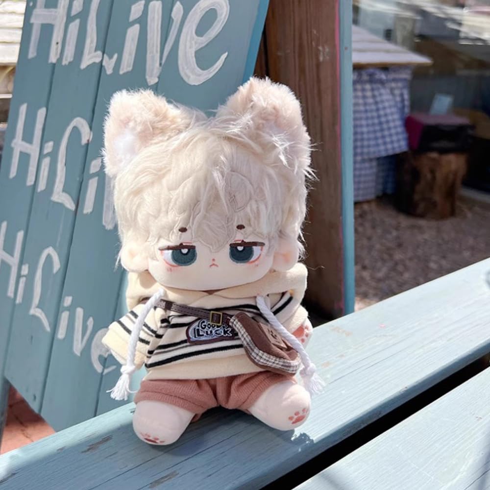 Niannyyhouse 10cm, 15cm, 20cm Plush Doll Clothes: Hoodie, Pants, Glasses, Backpack, Leather Shoes, Striped Suit, Cotton Doll Dress-Up (Beige-15cm)