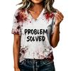 Women's Casual V-Neck Top with Halloween Print for Fall Festive Wear