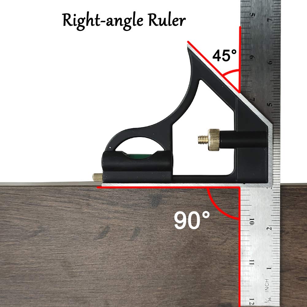 DUEBEL Combination Square 12” Horizontal Square Stainless Steel Multi-Function Carpentry Squares Right 90 Degree Angle Ruler Woodworking Square