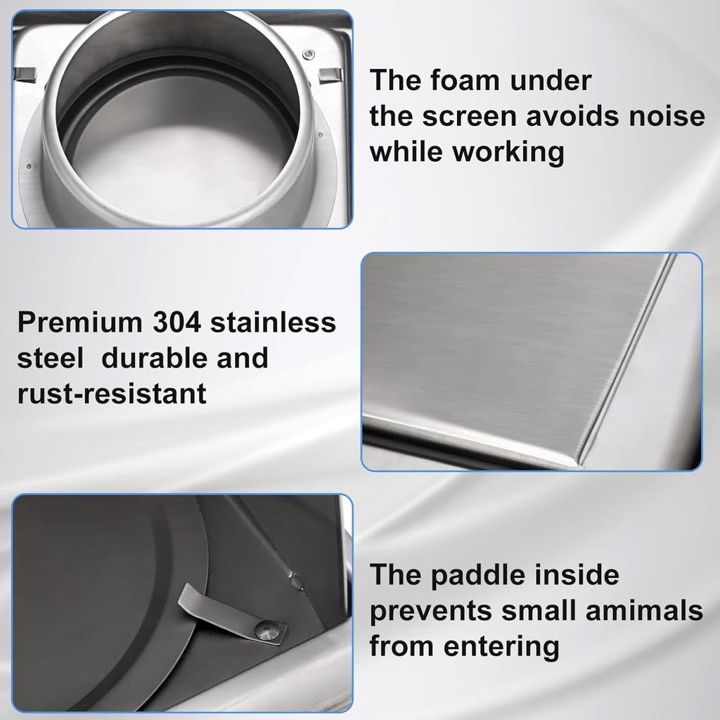 Stainless Steel 4 inch Dryer Vent Cover with Removable Cover, Square Wall Vent Waterproof Wall Extractor Grill Air Vent Cover for Indoor or Outdoor