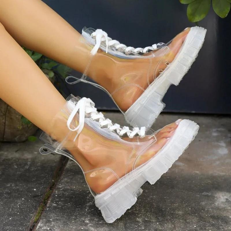 Sexy Transparent Comfortable Casual Fashion Women's Shoes Increased Wear-Resistant Winter Boots Chaussure Femme