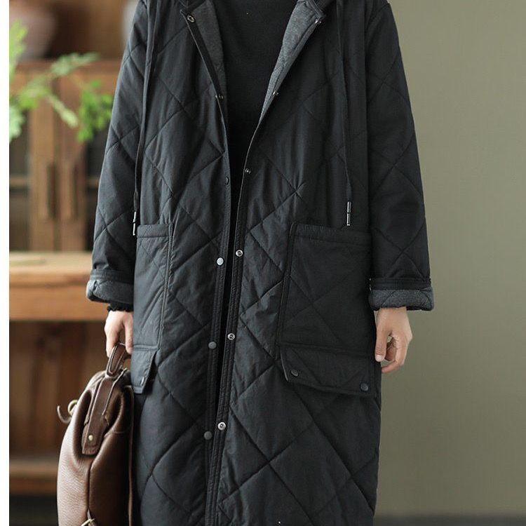 Large Ling Ge Hooded Winter Cotton Jacket for Women Loose and Casual Medium To Long Style