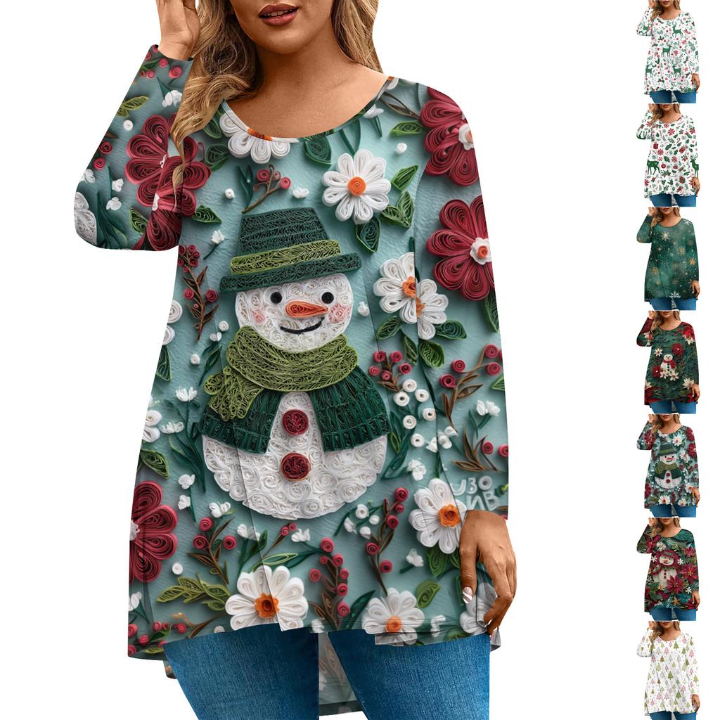 Women's Fashionable Casual Long Sleeved Plus Size  Print Top Plus Size Floral Print Top