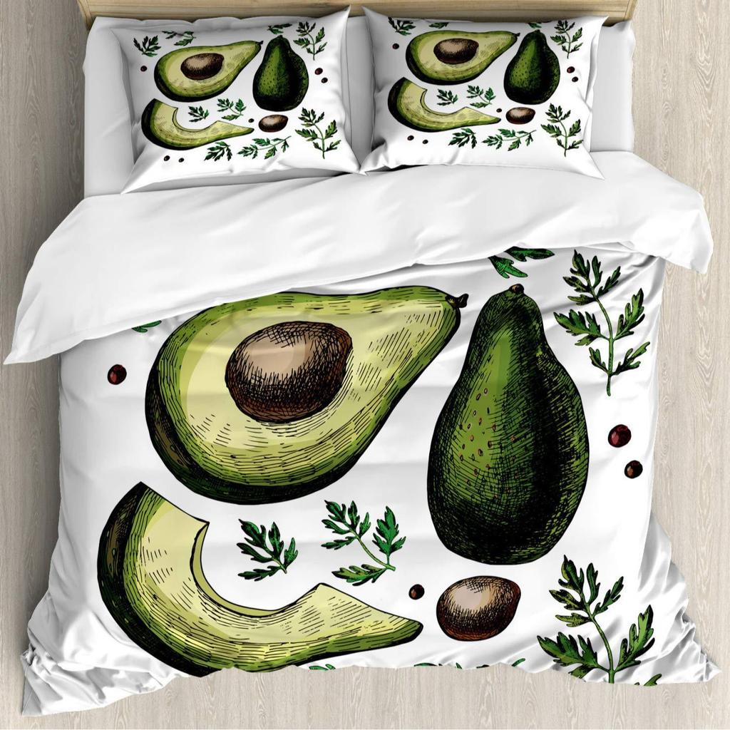 Avocado Duvet Cover Three-piece Set Fun Pattern Bedding Set with Pillowcase