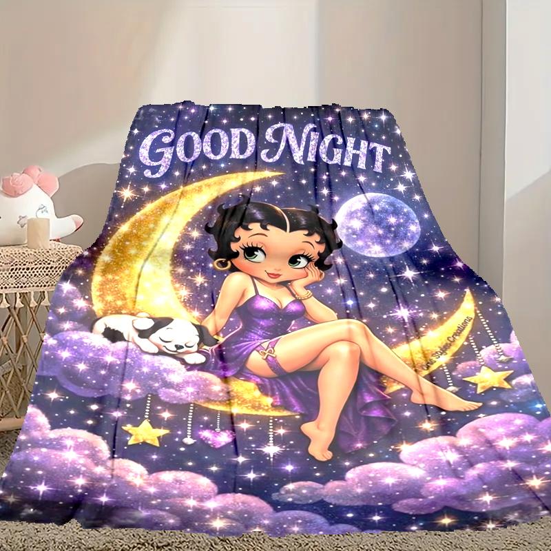 Betty Boop Pattern Blanket, Cozy Blanket for All-Season Comfort On Sofas, Beds, Office, Car, Camping and Travel