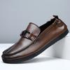 2025 Autumn New Men's Shoes Leather Beanie Shoes Soft Sole Comfortable Breathable Casual Loafers One Pedal Driving Shoes