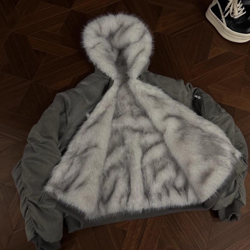 RTIMFD Wendbare Dicke Wildleder Fliegerjacke mit Pelzfutter