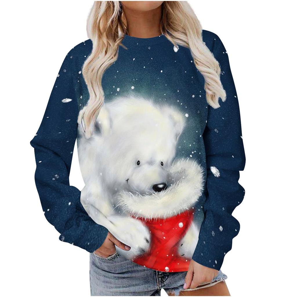 Autumn Christmas 3D Printed Women's Pullover Casual Loose Long Sleeved Top Fashion Hoodie Plus Size Women's Sweatshirt