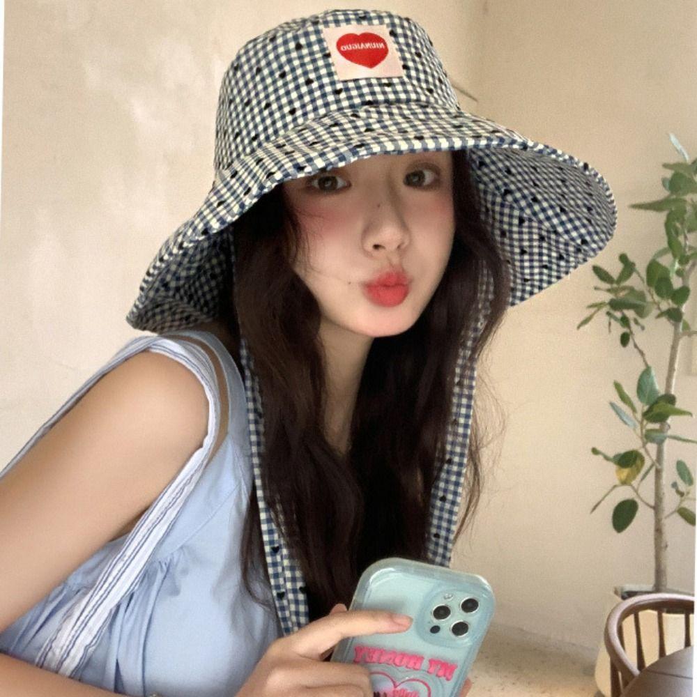 Lace Up Hiking Fisherman Hat Sun Protection Plaid Hiking Cap Fashion Drawstring Sun Hat  Camping