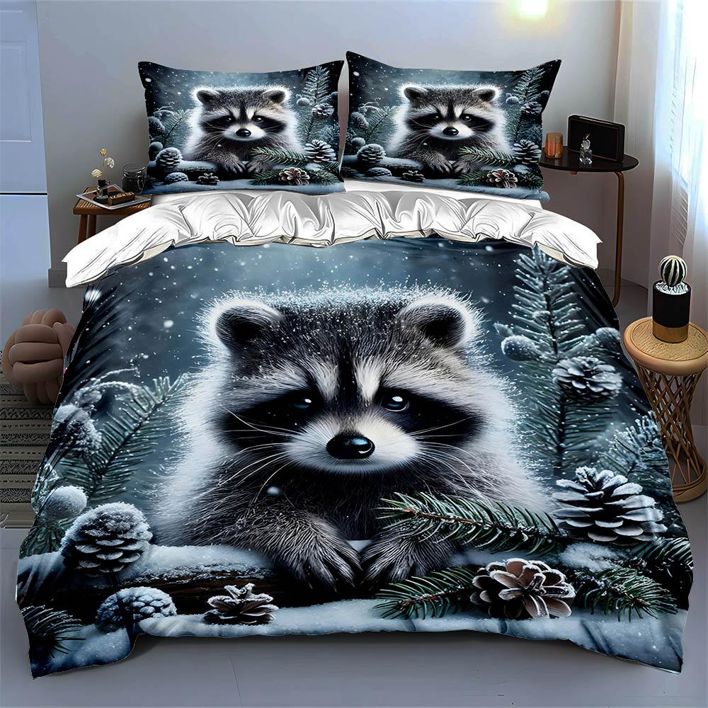 Raccoon winter scene. Bedding Duvet cover sets Duvet covers Pillowcases gifts (1 * Duvet Cover 2 * Pillowcases, without duvet insert)