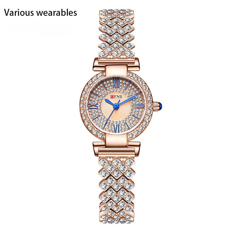 Retro Runder Diamant mit Volldiamant Damenuhr Modetrend Wasserdichte Quarzuhr