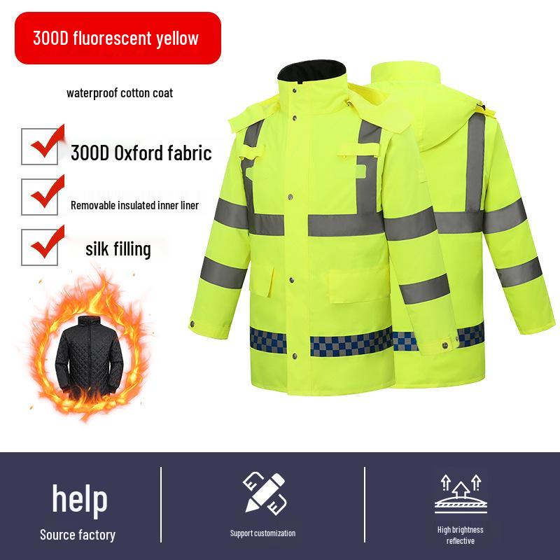 Reflexiv Vinter Regntät Jacka för Trafiktjänst - Tjockt Foder för Köldskydd