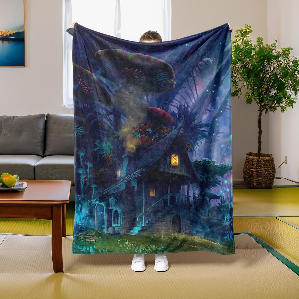 1PC Throw Fantasy Mushroom Flannel Blanket Forest Mushroom arts Bohemia style Soft thin Blankets for Home Car Camping Nap Picnic